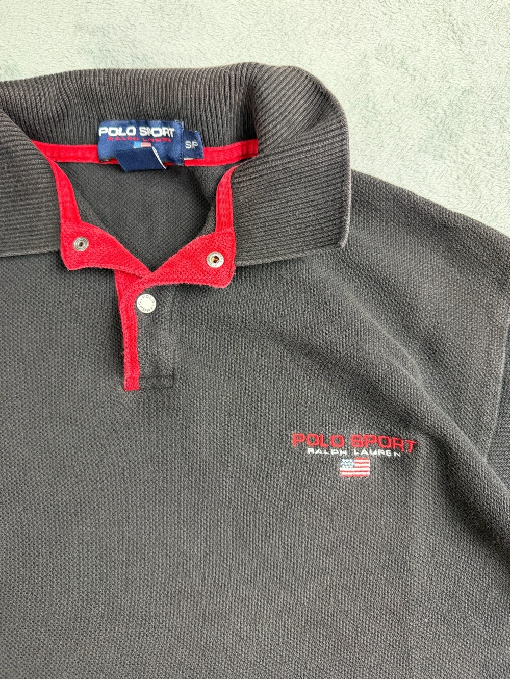 Polo by Ralph Lauren Black Polo Shirt with Red Trim - Picture 2 of 5